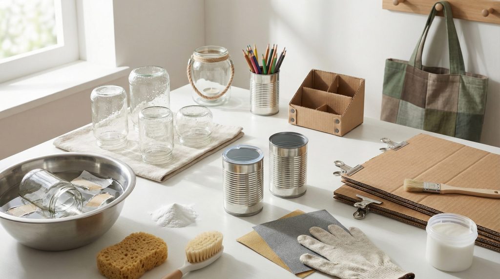 Reutilização Criativa: Transforme Latas, Vidro e Papelão